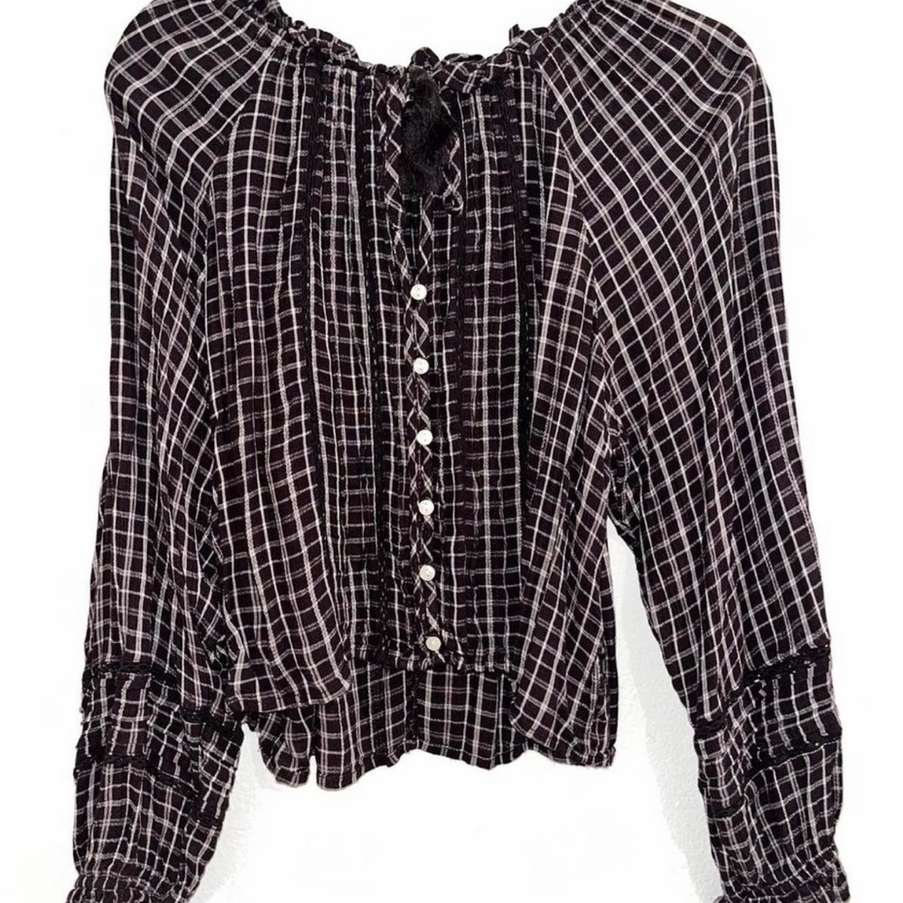 American Eagle Outfitters Plaid Blouse - Black and White
